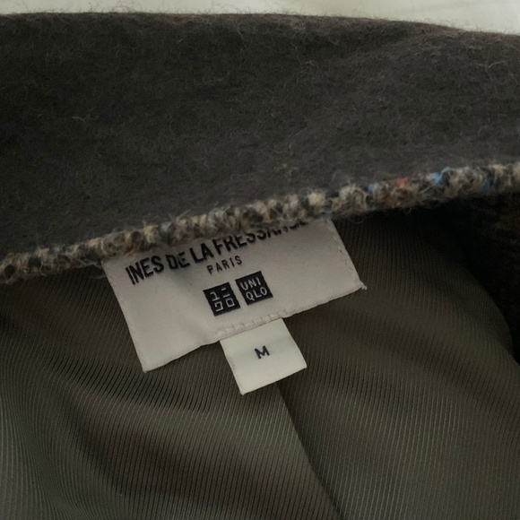 Uniqlo Double Breasted Long Coat Wool Blend Brown Herringbone w/ Check Size M - Picture 7 of 16